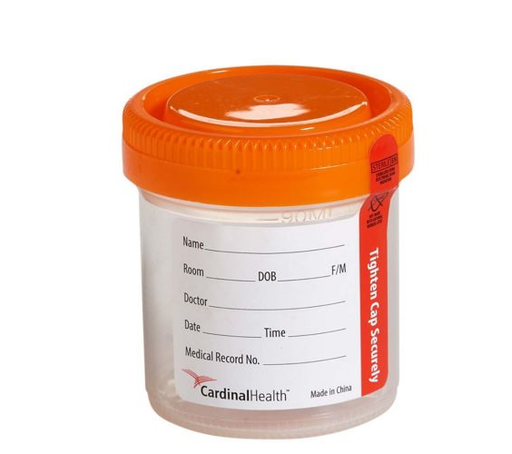 [CHB13902A] Specimen Container w/Orange Cap, 90 ml, 48mm, Sterile, 100/pk, 4 pk/cs