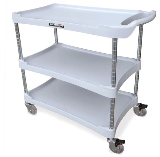 [2509] Lakeside 2509 Plastic Utility Cart w/Adjustable Middle Shelf, White, 3 Shelf
