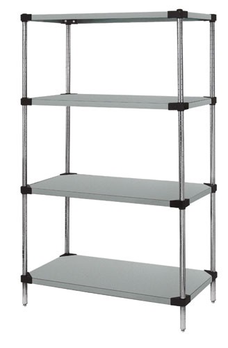 [WR63-1848SS] Wire Shelving Unit, 1848SS Shelf, FPS Foot Plate, 48in(W)x18in(D)x63in(H), 304 Stainless Steel, Chrome, 1/kt