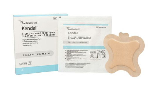 [BFMSMSCRL] Silicone Bordered Foam Dressing, Sacral, 7.2" x 7.2", 5/bx, 5 bx/cs