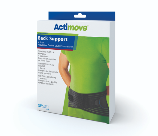 [7554123] Actimove Back Support, 4 Stays Double Layer Compression, X-Large, Black