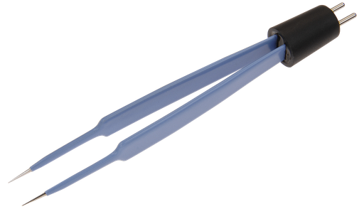 [10-1061I] Olsen Bipolar Forceps, Jewelers, Insulated, Smooth, Straight Micro Tips, 4 1/2 in, 114 mm, Reusable