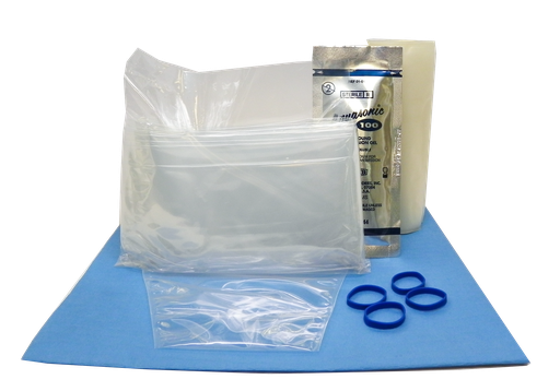 [1-519-1934] Telescopically-Folded Surgical Probe Cover Kit, 6"-3" x 96", 5.5" x 12" Polyurethane Probe Cover, Sterile Gel, Bands, 24/bx
