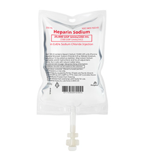 [00409765030] Heparin Sodium in 0.45% Sodium Chloride Injection, 100 units/ml, 250 ml Flexible Container, 30/cs