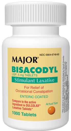 [700927] Bisacodyl, 5mg, Tablets, Enteric Coated, 1000s, Compare to Dulcolax, NDC# 00904-6748-80
