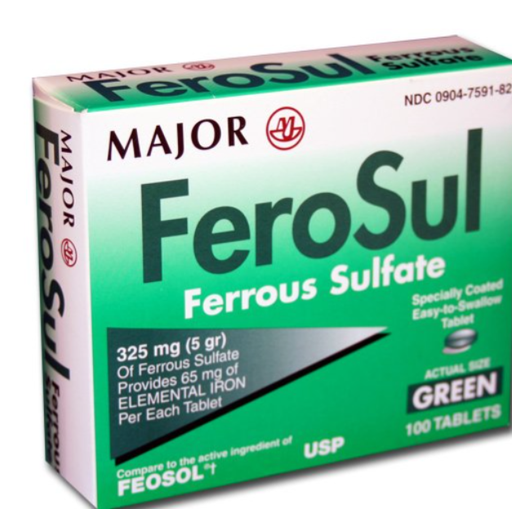 [245242] Ferrous Sulfate, 5gr, Green Tablets, 4x25, Compare to Feosol®, 24/cs NDC# 00904-7591-82
