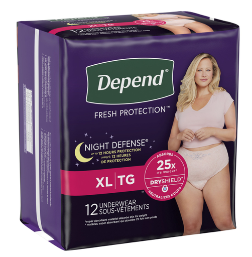 [55154] Depend Night Defense Underwear, XLg, Heavy, Blush, 12/pk, 4pk/cs