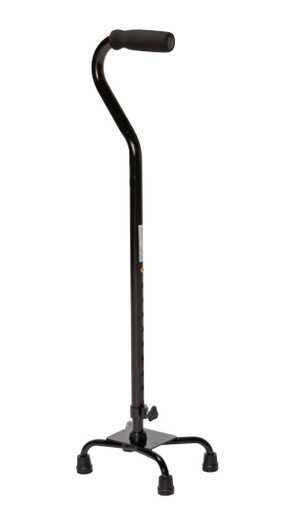 [CNE0021] Walking Cane, Quad Base, Push Button Adjustable, Aluminum, Offset, Black, 4/cs