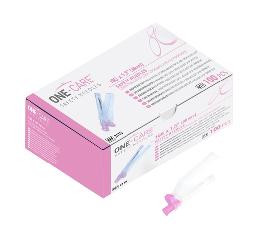 [2115] ONE-CARE Safety Needles, 18G x 1.5’’, 100/bx