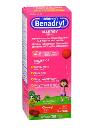 [53404] Benadryl Allergy Liquid, Children, Cherry, 4 oz, 24/cs