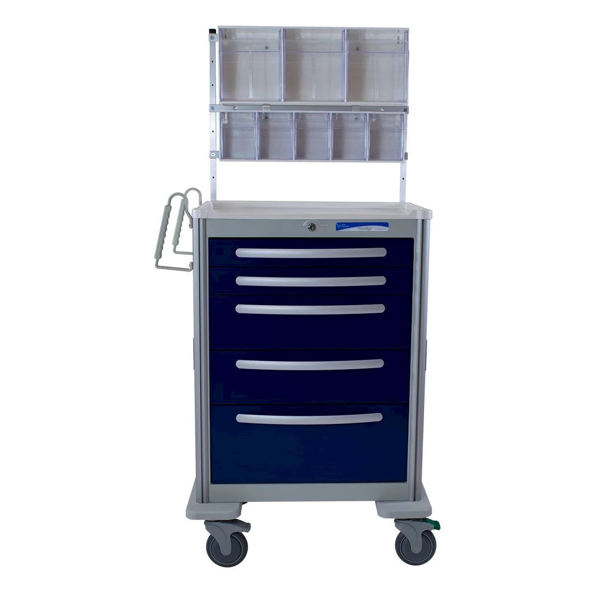 [380-2300]  Cart: Mobile Operatory, Anesthesia, Aluminum, Blue Drawers, Tilt Bins 