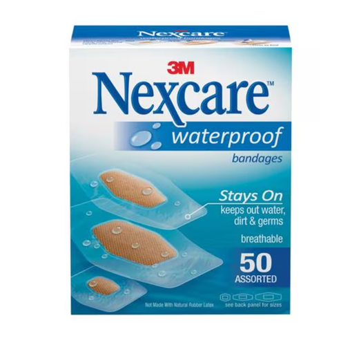 [432-50-3] Nexcare Waterproof Bandages, Assorted, 50 ct, 3/pk, 8 pk/cs 
