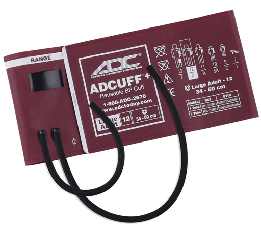 [8451-12XBD-2] ADCUFF+, 1-Piece Cuff, 2 Tube Large Adult, Burgundy, Latex-Free (LF)