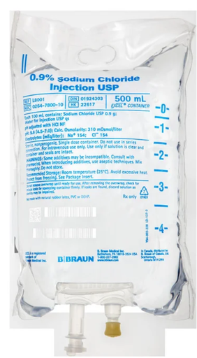 [L8001] Sodium Chloride Injections, 0.9%, 500mL, EXCEL Container (Rx), 24/cs (32 cs/plt) (Continental US+HI Only, Excluding IN and ND)