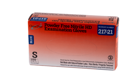 [217-21] Exam Glove, Nitrile, Small, Powder-Free, HD Chemo & Fentanyl Resistant, Blue, 100/bx, 10 bx/cs