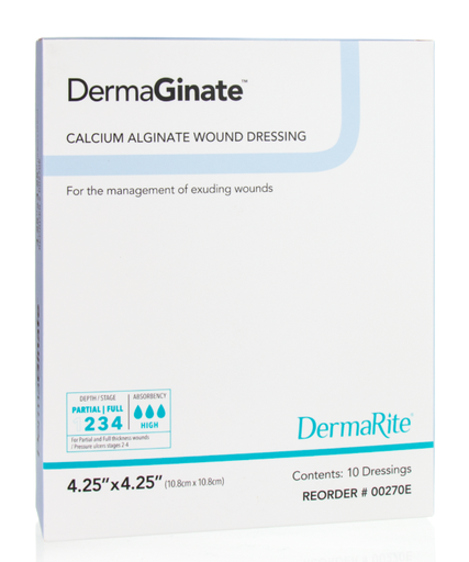 [00270E] DermaGinate, Calcium Alginate Dressing, 4.25" x 4.25", 10/bx 