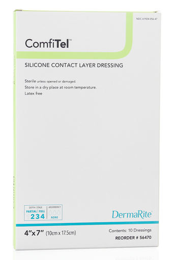 [56470] ComfiTel, Silicone Contact Layer Dressing, 4" x 7", 10/bx 