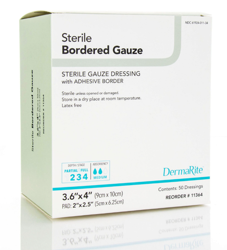 [11364] Sterile Gauze Dressing w/Adhesive Border, 3.6" x 4", 50/bx 