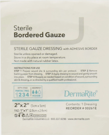 [00261E] Sterile Gauze Dressing w/Adhesive Border, 2" x 2", 50/bx 