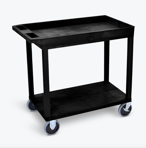 [EC12HD-B] Luxor TUFFY XL 2-Shelf Multi Purpose Utility Cart, 32" x 18", Black, Tub/Flat Shelves w/Heavy Duty Casters