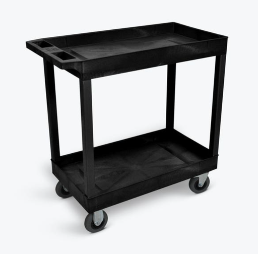 [EC11SP5-B] Luxor TUFFY XL 2-Shelf Multi Purpose Utility Cart, 32" x 18", Black, Tub Shelves w/Semi-Pneumatic Casters
