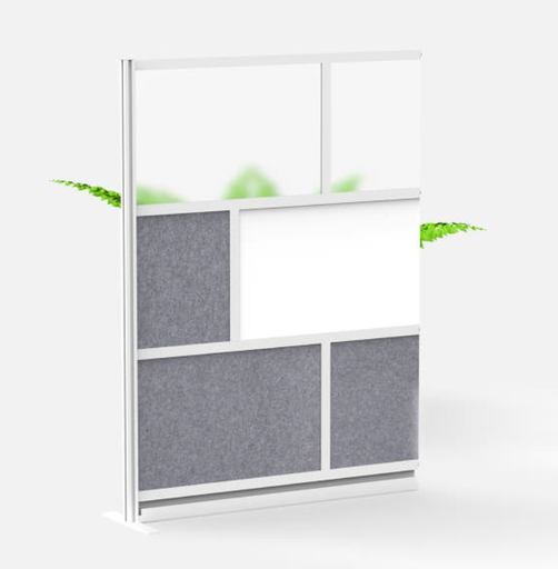 [MW-5370-XWCG] Luxor Workflow Modular Wall Room Divider System, Silver Frame, 53" x 70" Add On Wall w/Whiteboard