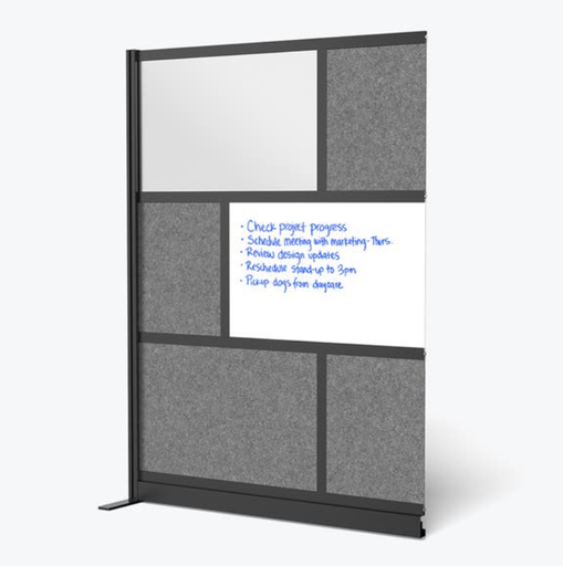 [MW-5370-XWCGB] Luxor Workflow Modular Wall Room Divider System, Black Frame, 53" x 70" Add On Wall w/Whiteboard