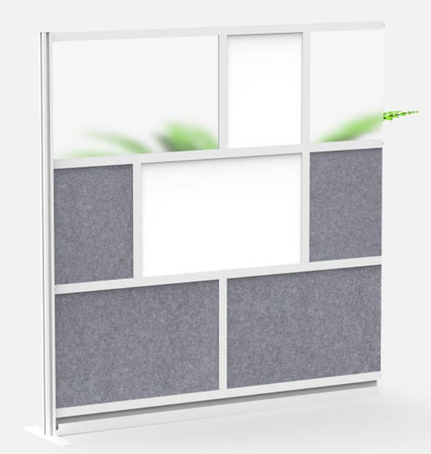 [MW-7070-XWCG] Luxor Workflow Modular Wall Room Divider System, Silver Frame, 70" x 70" Add On Wall w/Whiteboard
