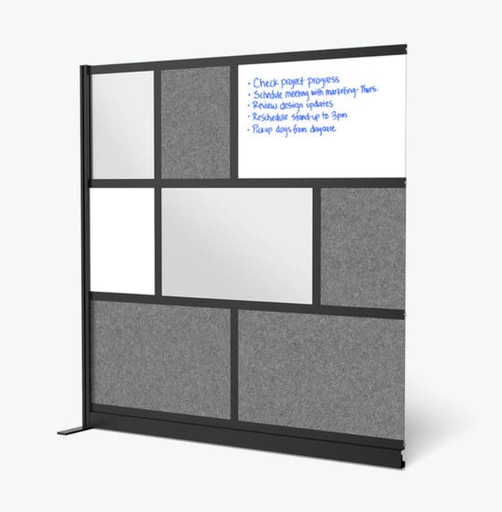 [MW-7070-XWCGB] Luxor Workflow Modular Wall Room Divider System, Black Frame, 70" x 70" Add On Wall w/Whiteboard