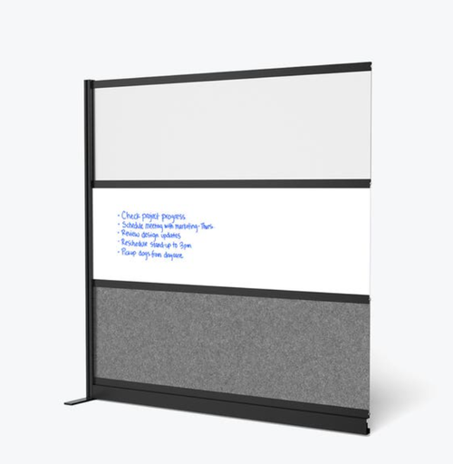 [MW-7070-XWCGWB] Luxor Workflow Modular Wall Room Divider System, Black Frame, 70" x 70" Wide Panel Add On Wall w/Whiteboard