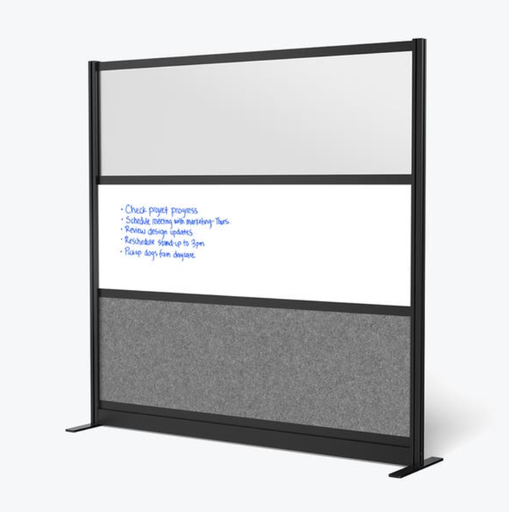 [MW-7070-FWCGWB] Luxor Workflow Modular Wall Room Divider System, Black Frame, 70" x 70" Wide Panel Starter Wall w/Whiteboard