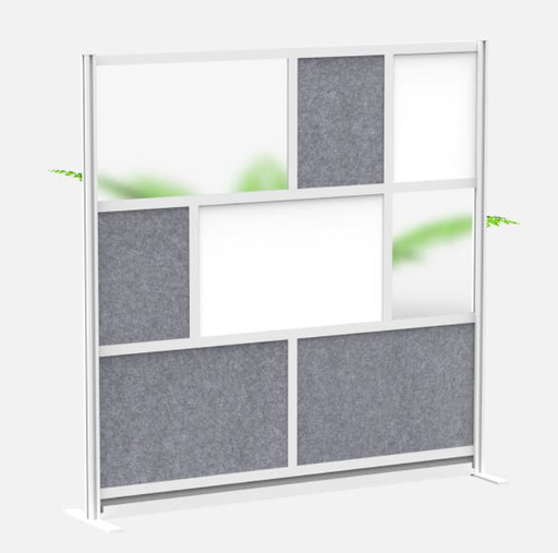 [MW-7070-FWCG] Luxor Workflow Modular Wall Room Divider System, Silver Frame, 70" x 70" Starter Wall w/Whiteboard