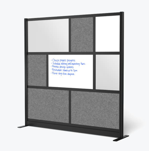 [MW-7070-FWCGB] Luxor Workflow Modular Wall Room Divider System, Black Frame, 70" x 70" Starter Wall w/Whiteboard