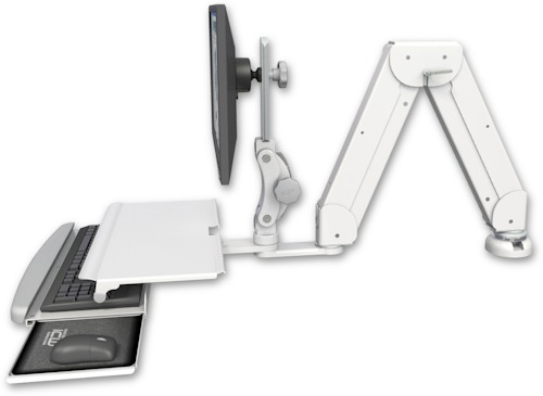 [ELP5216-DT-KDS] AccessMount™ Elite 5216 short Paralink double arm LCD desk mount with a work surface tray and slide-out keyboard tray