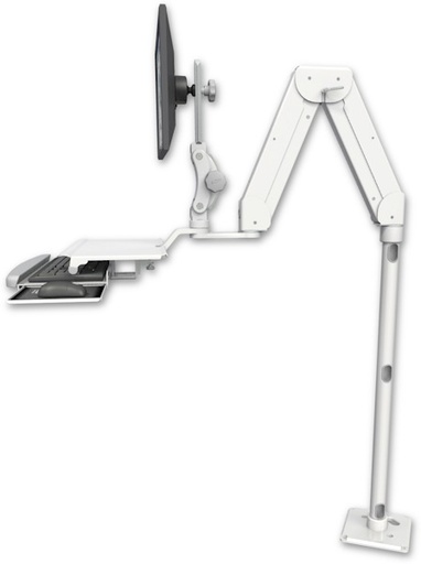 [ELP5216-F8X36-KUS] AccessMount™ Elite 5216 short Paralink double arm LCD with a 36" floor pedestal and a work surface tray and slide-out keyboard tray