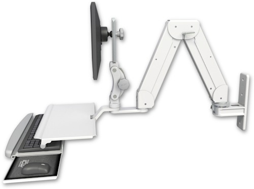 [ELP5216-WT-KUS] AccessMount™ Elite 5216 short Paralink double arm LCD wall mount with a work surface tray and slide-out keyboard tray