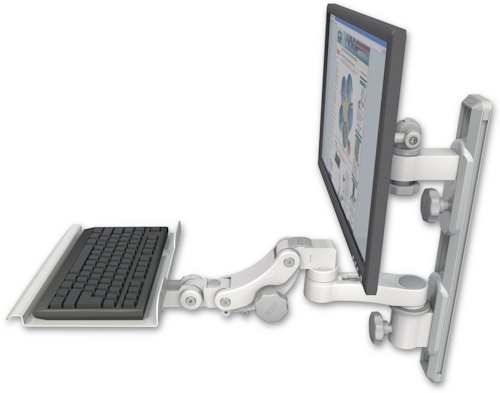 [EV65-T19D-KP12-AS1] AccessMount™ ErgoVision 65 LCD mount on a 19" wall track with separate arms, a 12" paralink keyboard tray, and an 6" arm