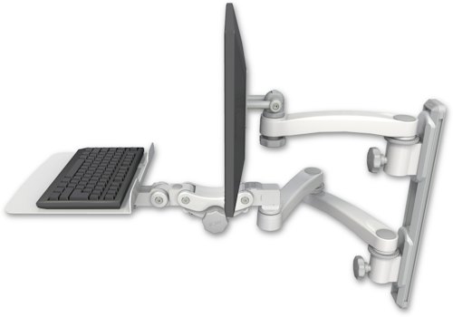 [EV65-T19D-KP12F-A3] AccessMount™ ErgoVision 65 LCD mount on a 19" wall track with separate arms, a 12" flat paralink keyboard tray, and an 11" arm and 20" double-arm