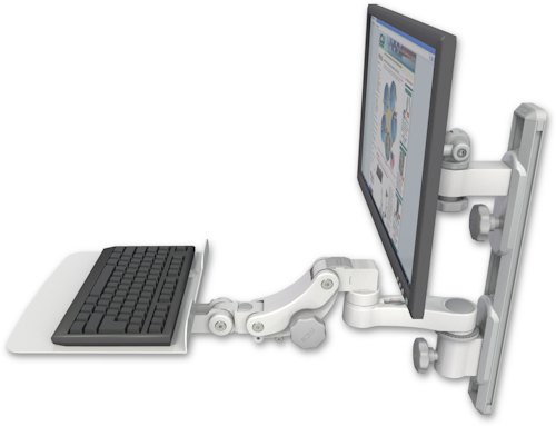 [EV65-T19D-KP12F-AS1] AccessMount™ ErgoVision 65 LCD mount on a 19" wall track with separate arms, a 12" flat paralink keyboard tray, and an 6" arm