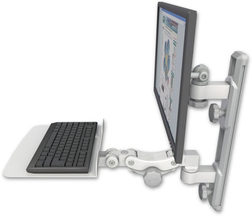 [EV65-T19D-KP12F] AccessMount™ ErgoVision 65 LCD mount on a 19" wall track with separate arms and a 12" flat paralink keyboard tray