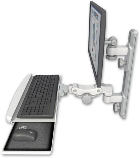 [EV65-T19D-KPB] AccessMount™ ErgoVision 65 LCD mount on a 19" wall track with separate arms and a paralink keyboard tray w/ wrist rest bend