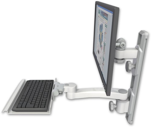 [EV65-T19D-KU12-A1] AccessMount™ ErgoVision 65 LCD mount on a 19" wall track with separate arms, a 12" keyboard tray, and an 11" arm