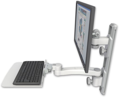 [EV65-T19D-KU12F-A1] AccessMount™ ErgoVision 65 LCD mount on a 19" wall track with separate arms, a 12" flat keyboard tray, and an 11" arm