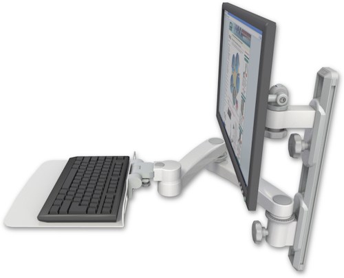 [EV65-T19D-KU12F-A2] AccessMount™ ErgoVision 65 LCD mount on a 19" wall track with separate arms, a 12" flat keyboard tray, and a 20" double-arm