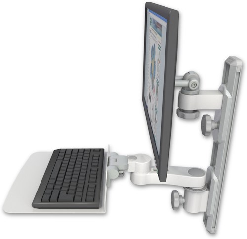 [EV65-T19D-KU12F-AS1] AccessMount™ ErgoVision 65 LCD mount on a 19" wall track with separate arms, a 12" flat keyboard tray, and an 6" arm