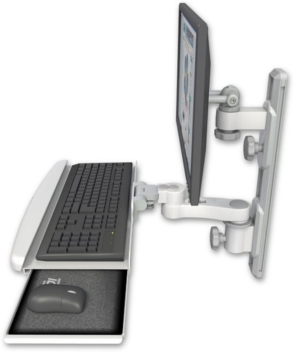 [EV65-T19D-KUB-AS1] AccessMount™ ErgoVision 65 LCD mount on a 19" wall track with separate arms, a wrist-rest keyboard tray, and an 6" arm