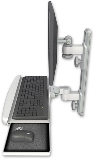 [EV65-T19D-KUB] AccessMount™ ErgoVision 65 LCD mount on a 19" wall track with separate arms and a wrist-rest keyboard tray