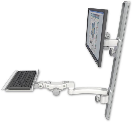[EV65-T36D-KP12-A1] AccessMount™ ErgoVision 65 LCD mount on a 36" wall track with separate arms, a 12" paralink keyboard tray, and an 11" arm