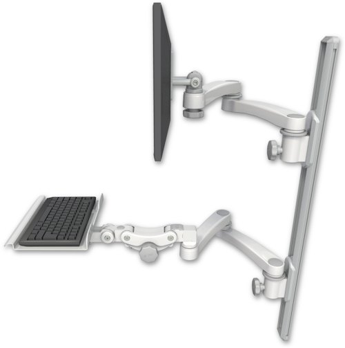 [EV65-T36D-KP12-A4] AccessMount™ ErgoVision 65 LCD mount on a 36" wall track with separate arms, a 12" paralink keyboard tray, and two 20" double-arms