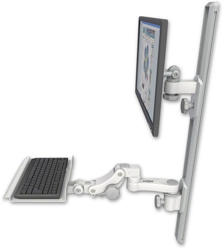 [EV65-T36D-KP12-AS1] AccessMount™ ErgoVision 65 LCD mount on a 36" wall track with separate arms, a 12" paralink keyboard tray, and an 6" arm